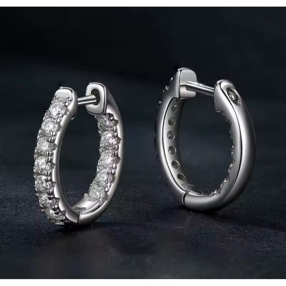 Moissanite Hoop Earrings 925 Sterling Silver White Gold Plated Huggie Hoops